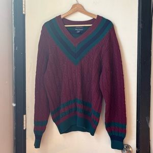 Vintage Gant V neck oversized Cable Knit Maroon And Teal Sweater